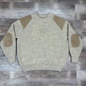 Niffi Made In England 100% new wool suede patch thick knit winter sweater sz XXL